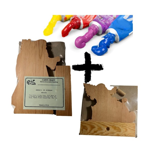 The Unbranded Brand Other - Santa + Santa in Sleigh Craft Wooden Package of 2 Unfinished Cutouts